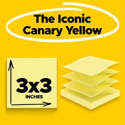 Post-it Pop Up Sticky Notes, 3 x 3 in., 12 Pads, 100 Sheets/Pad, Canary Yellow, The Original Post-it Note