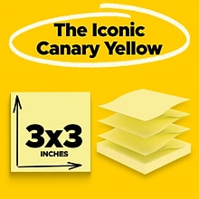 Post-it Pop Up Sticky Notes, 3 x 3 in., 12 Pads, 100 Sheets/Pad, Canary Yellow, The Original Post-it