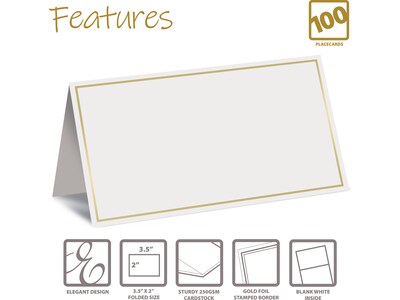 Better Office 2 x 3.5 White/Gold Table Tent Place Card, 100/Pack (64646-100PK)