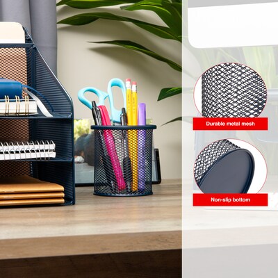 Staples Metal Mesh Pen Cups, Navy Blue, 3/Set (ST63823)