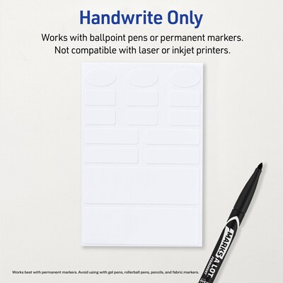 Avery No-Iron Waterproof Fabric Labels, Assorted Shapes/Sizes, White, 150 Labels/Pack (40726)