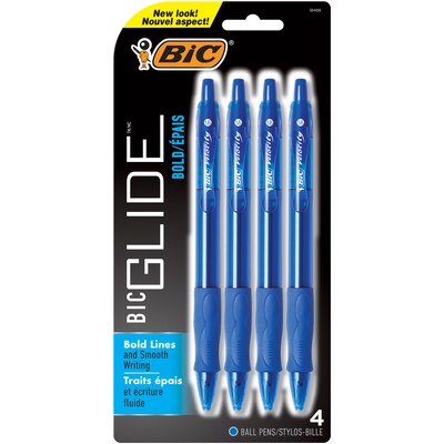 BIC Glide Bold Retractable Ballpoint Pen, Bold Point, Blue Ink, 4/Pack (VLGBP41-BLU)