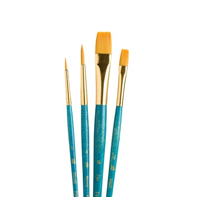 Princeton RealValue Mixed Media Synthetic Taklon Variety Brush Set, Blue, 4/Set, 3 Sets/Bundle (PBXPR9171-3)