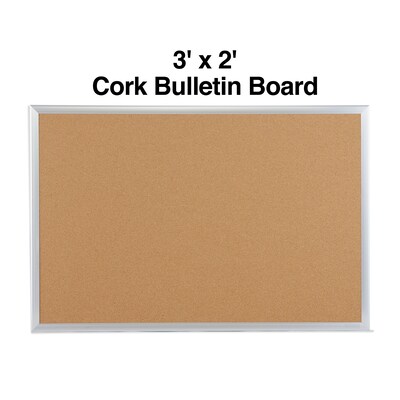 Quill Brand® Standard Durable Cork Bulletin Board, Aluminum Frame, 3'W x 2'H (28335-CC)