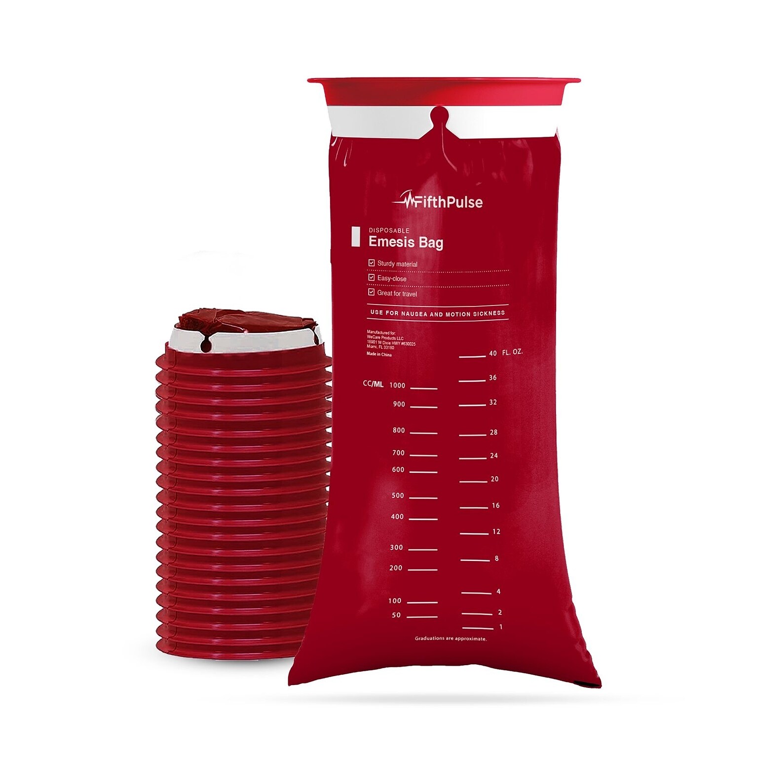 FifthPulse Emesis Bags Disposable Medical Grade, Leak Resistant, Portable (1000ml), Burgundy, 20 Pack (FMN100646)
