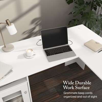 Bush Furniture Cabot 60"W L Shaped Computer Desk with Storage, White (WC31930K)