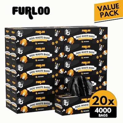 Furloo Heavy Duty Pet Waste Disposal Bags, 2 Gallons, Black, 4000 Total Bags (FLO2-20)