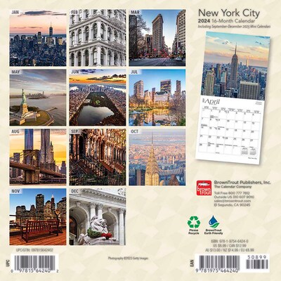 2024 BrownTrout New York City 7 x 14 Monthly Wall Calendar (9781975464240)