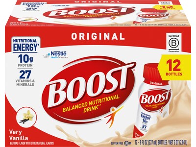 Boost Original Very Vanilla Nutritional Drink, 8 oz., 12 Bottles/Pack, 2 Packs/Carton (12485232)