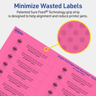 Avery Rectangle Laser/Inkjet Multipurpose Labels, 2/3" x 3-7/16", Bright Pink (1200/Box)