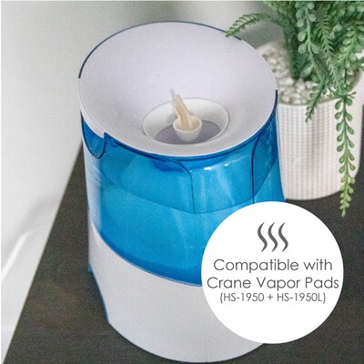 Crane Warm Mist Tabletop Humidifier, 0.5-Gallon, For Rooms 250 sq. ft., Blue/White (EE-5202H)
