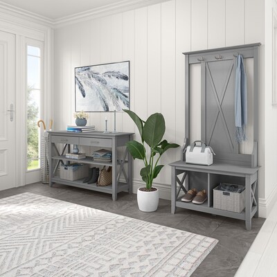 Bush Furniture Key West Entryway Storage Set with Hall Tree, Shoe Bench, and Console Table, Cape Cod