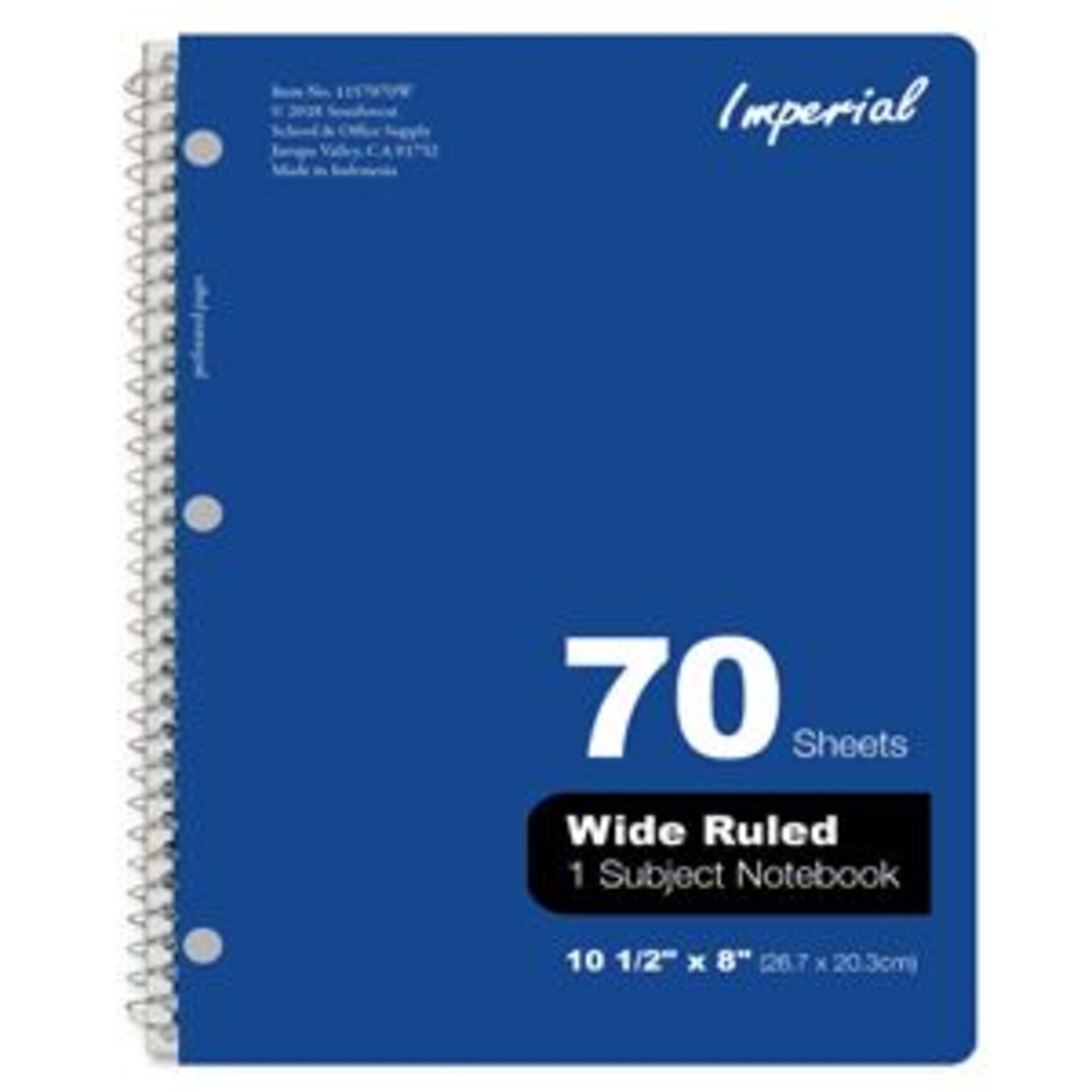 Imperial 1-Subject Notebooks, Wide Ruled, 70 Sheets, Assorted Colors (SSS1157070W)
