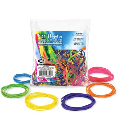Alliance Rubber Brites Pic-Pac Multi-Purpose Assorted Rubber Bands, Non-Latex, Assorted Colors, 250/Bag (07706)