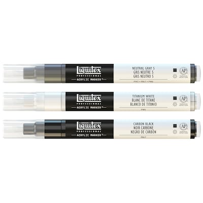 Liquitex Professional Acrylic Paint Marker, Monochrome Colors, 2 mm, 3/Pack (LIQ3699242)
