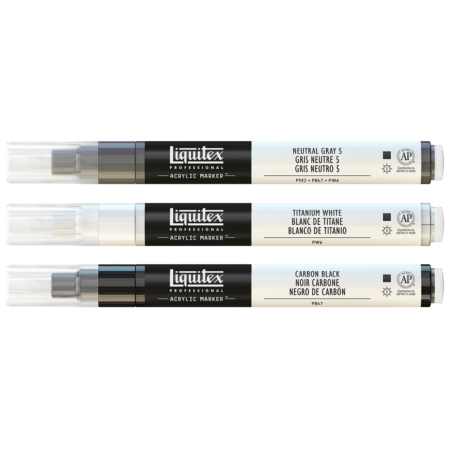 Liquitex Professional Acrylic Paint Marker, Monochrome Colors, 2 mm, 3/Pack (LIQ3699242)