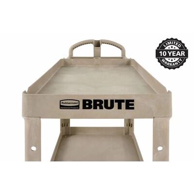 Rubbermaid 2-Shelf Plastic/Poly Mobile Utility Cart with Swivel Wheels, Beige (FG450088BEIG)