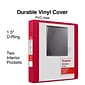 Standard 1.5" 3 Ring View Binder with D-Rings, Red (58652)