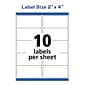 Avery TrueBlock Inkjet Shipping Labels, 2" x 4", White, 10 Labels/Sheet, 25 Sheets/Pack (8163)