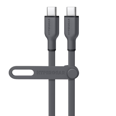 HyperGear Flexi Pro USB-C to USB-C Soft-Touch Silicone Fast Charge and Sync Cable, 15 ft., Gray (16052)