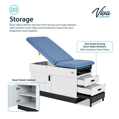 Viva Comfort Slimline Exam Table Base with Leg Rest, Step Stool and Drawers, 420 lbs. Capacity, Blue (996FBASEM2BLUMK)