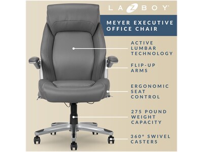 La-Z-Boy Meyer Ergonomic Bonded Leather Swivel Executive Chair, Gray (60082-GRY)