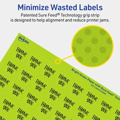 Avery Laser/Inkjet Multipurpose Square Labels, 0.75" x 0.75", Bright Green, 1600/Pack (94102)