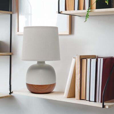Simple Designs Petite Mid Century Table Lamp, Dark Wood and Light Gray (LT2078-DWG)