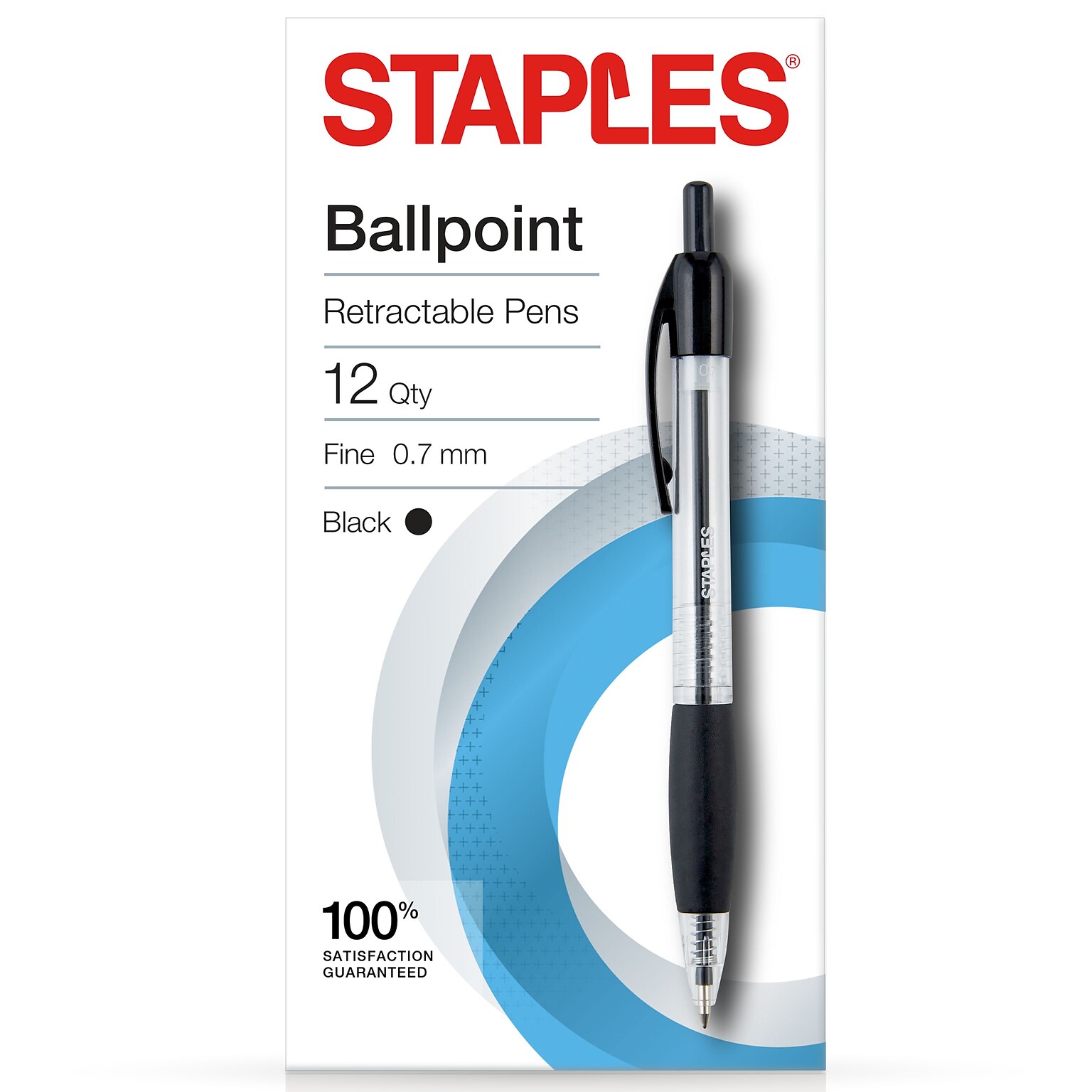 Staples® Retractable Ballpoint Pens, Fine Point, 0.7mm, Black Ink, Dozen (50786-CC)