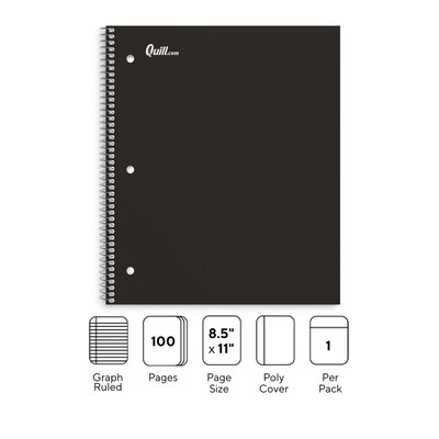 Quill Brand® Premium 1-Subject Notebook, 8.5" x 11", Graph Ruled, 100 Sheets, Assorted Colors (25855M)