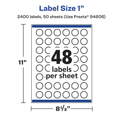 Avery Laser/Inkjet Burst Multipurpose Labels, 1" Dia., White, 2400 Labels/Box (94606)