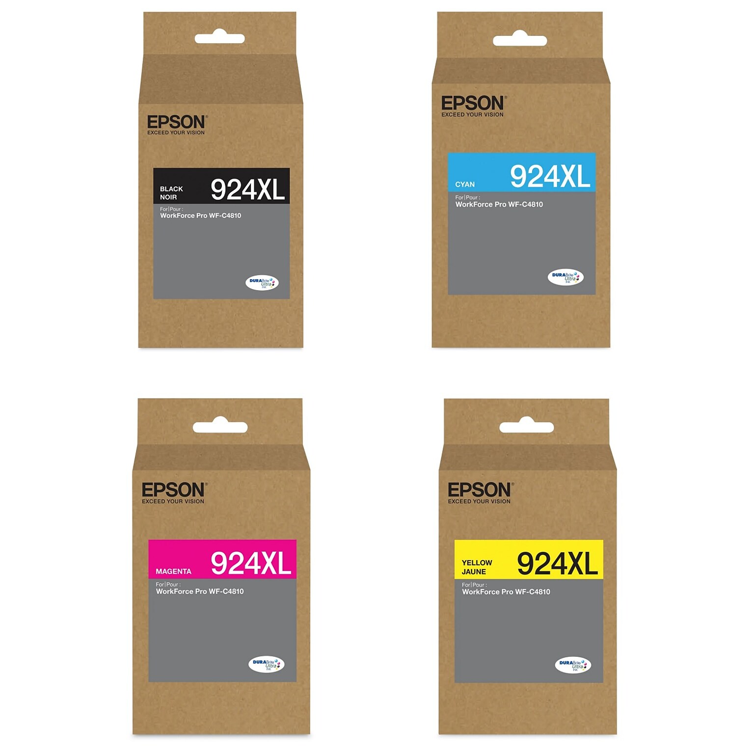 Epson T924XL Black/Cyan/Magenta/Yellow High Yield Ink Cartridges, 4/Pack