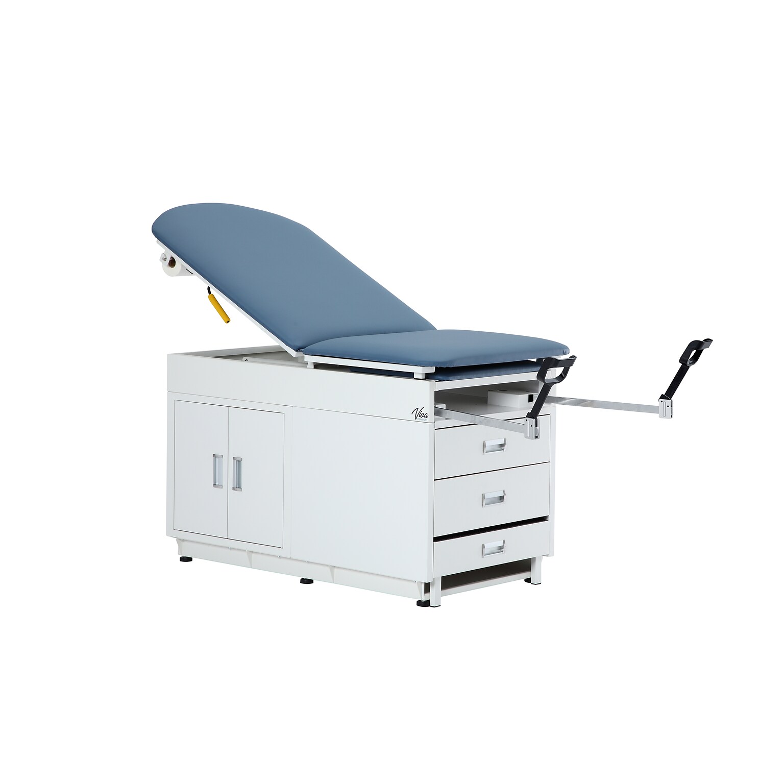 Viva Comfort Adjustable Exam Table with Stirrups & Storage, 500 lbs. Capacity, Blue (ADI996-09-SSU2-BLU-MK)