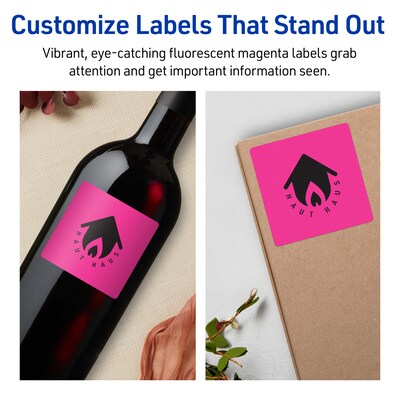 Avery Square Laser/Inkjet Multipurpose Labels, 2.75" x 2.75", Neon Magenta (120/Pack)