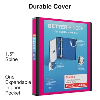 Staples® Better 1-1/2 3 Ring View Binder with D-Rings, Pink (13569-CC)