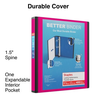 Staples® Better 1-1/2 3 Ring View Binder with D-Rings, Pink (13569-CC)