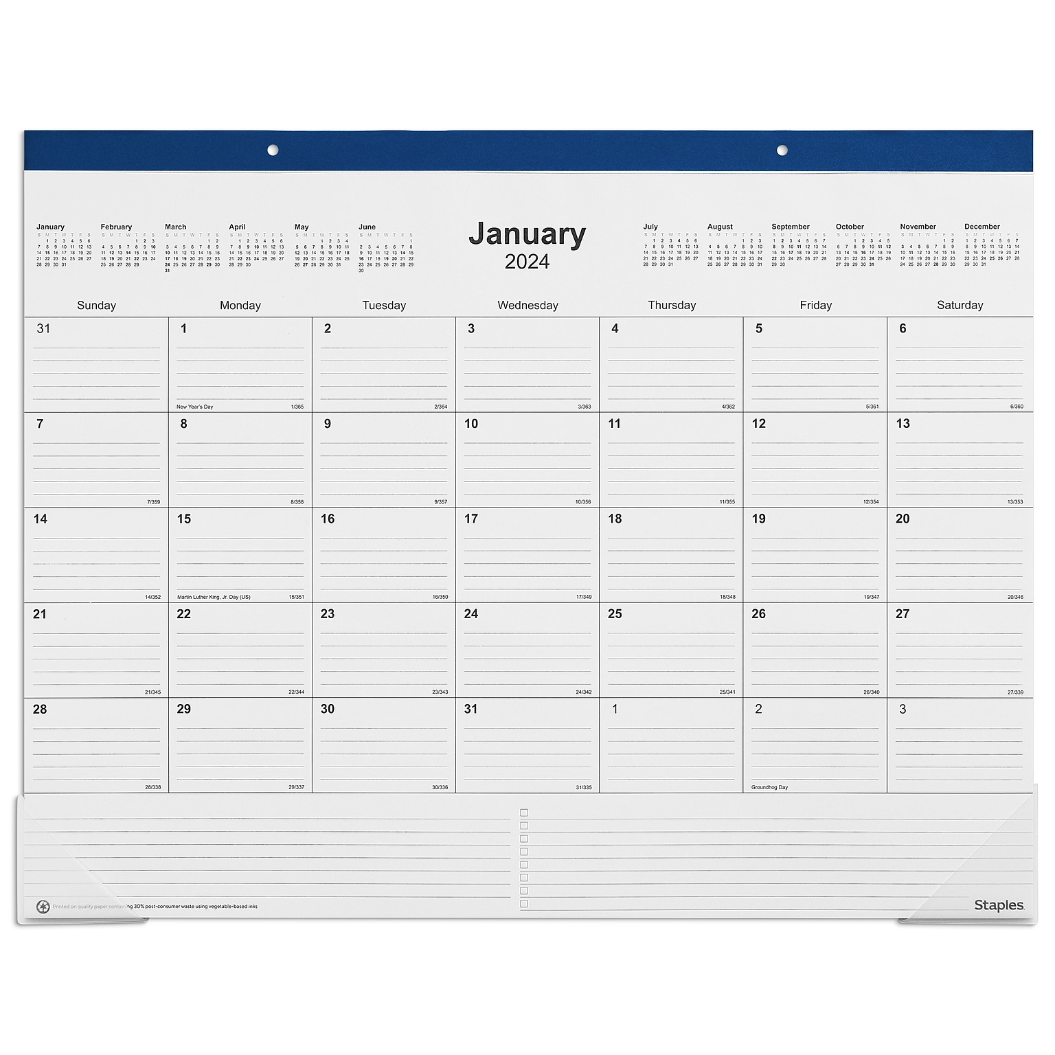 2024 Staples 22 x 17 Desk Pad Calendar, Navy (ST59700-24)