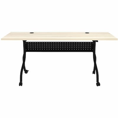 Lorell 72"W x 23.6"D Foldable Flip-Up Training Table, Melamine, With Wheels, Modern Elm/Black (LLR66375)
