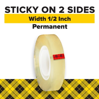 Scotch Permanent Double Sided Tape Refill, 1/2 x 25 yds., 2/Pack (665-2PK)