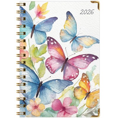 2026 Global Printed Products Watercolor Butterflies 5.5" x 8" Weekly & Monthly Planner, Paperboard Cover (NRY26-58-33)