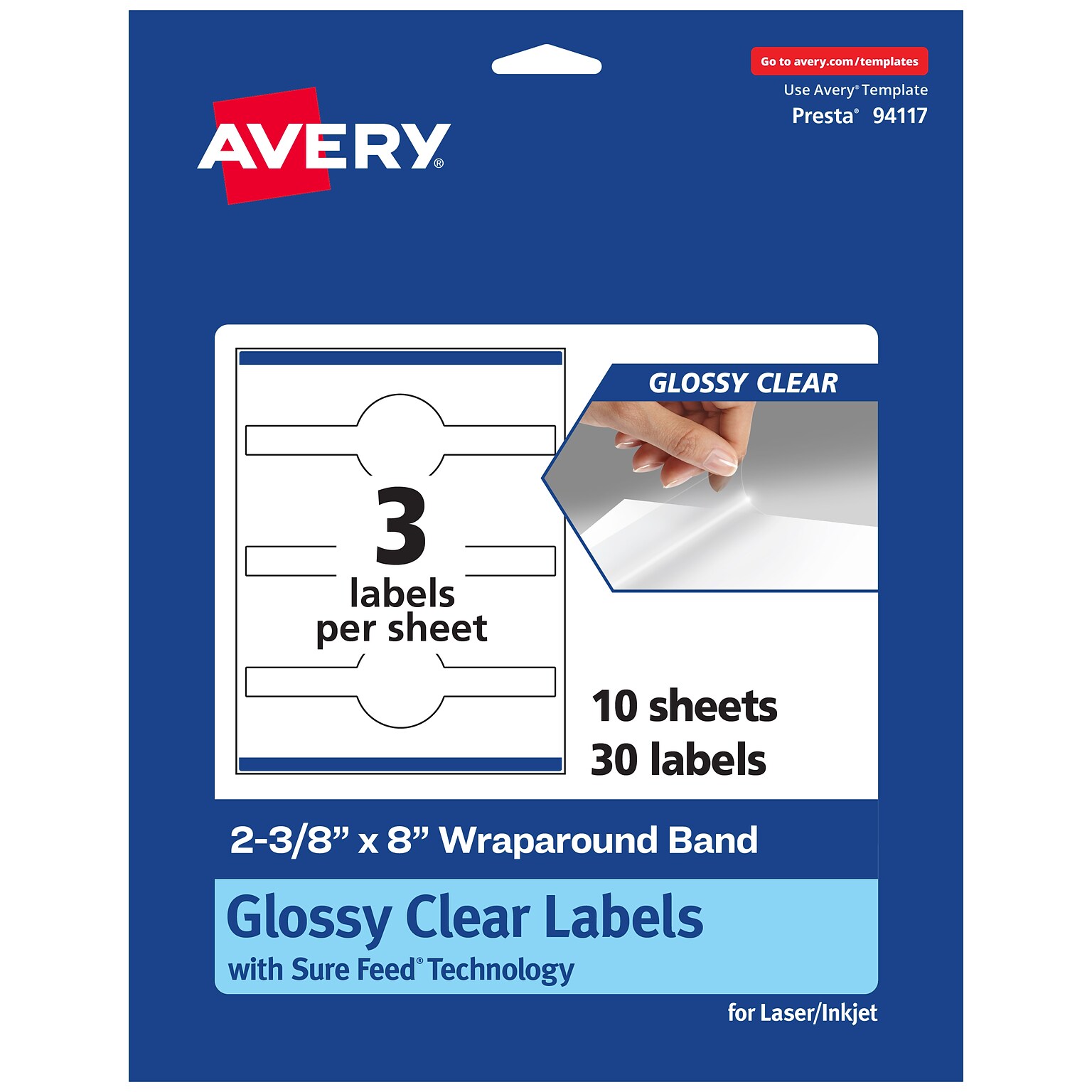 Avery Laser/Inkjet Multipurpose Labels, 8 x , Glossy Clear, 30/Pack (94117)