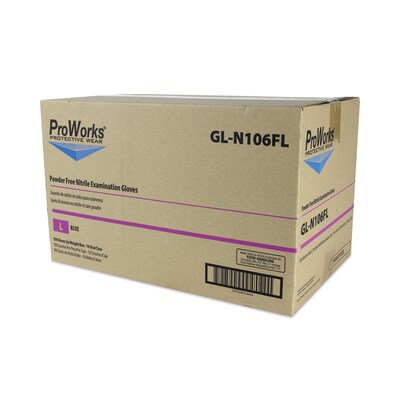 ProWorks Exam Grade Disposable Nitrile Gloves, Powder-Free, Large, Blue, 100/Box, 10 Boxes/Carton (HOSGLN106FL)
