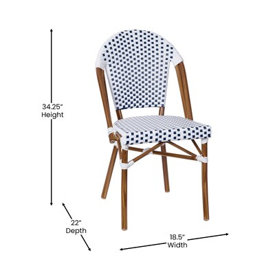 Flash Furniture Lourdes Contemporary Aluminum and PE Rattan Bistro Stacking Chair, White/Navy/Natural (SDA6421FWHNVNAT)