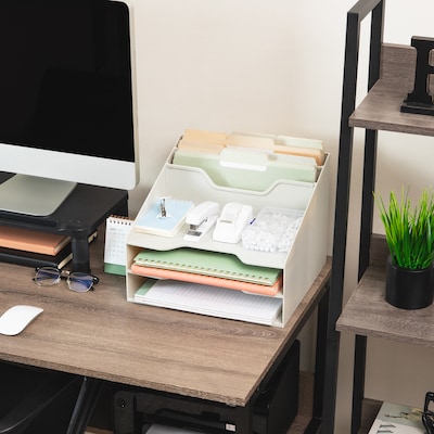 Mind Reader 5-Compartment Plastic Desk Tray, Beige (ANCHBOX5-BEI)