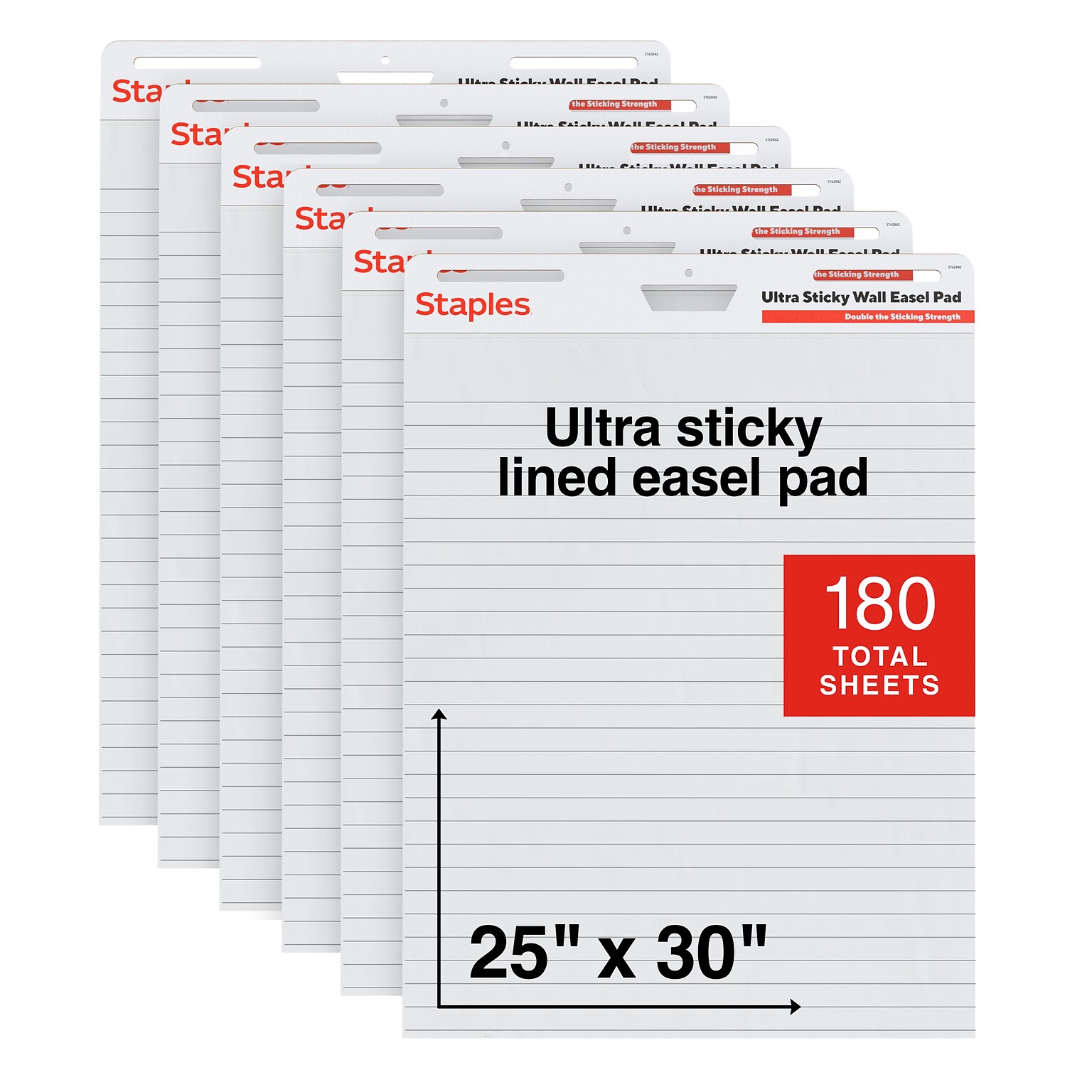 Staples Ultra Sticky Wall Easel Pad, 25 x 30, Lined, 30 Sheets/Pad, 6 Pads/Pack (ST62842)