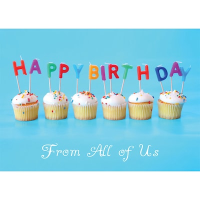 Candle Message Cupcake Birthday Greeting Cards; Stock Verse Included; Boxed Set of 25 Cards and Envelopes