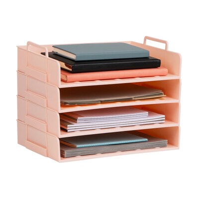 Mind Reader Plastic Side Loading Stackable Letter Tray, Letter Size, Pink, 4 Pieces (DANSTACK4-PNK)