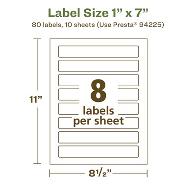Avery EcoFriendly Laser/Inkjet Rectangle Multipurpose Labels, 1" x 7", White, 80/Pack (94225)