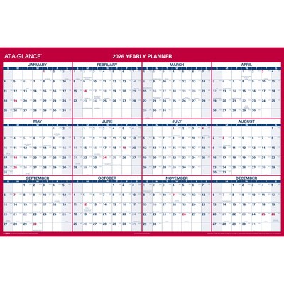 2026 AT-A-GLANCE 48 x 32 Yearly Dry Erase Wall Calendar, Reversible, White/Red (PM326-28-26)