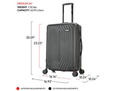 DUKAP Stratos 24" Hardside Suitcase, 4-Wheeled Spinner, TSA Checkpoint Friendly, Black (DKSTR00M-BLK)